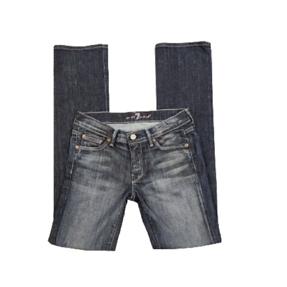 7 For All Mankind Mid-Rise Ripped Knees Straight Jeans - Picture 1 of 6